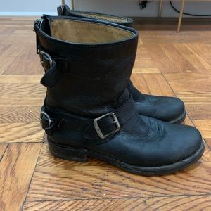 Size 6. Black Frye Booties with Buckles.